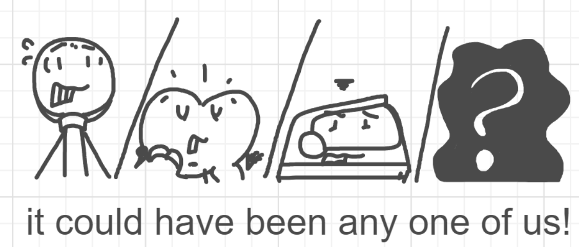 A panel from Murder On The What, episode six of the Board Boards object show by Furretwalk/WalkingFurret.