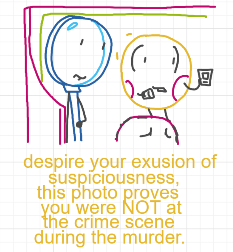 A panel from Murder On The What, episode six of the Board Boards object show by Furretwalk/WalkingFurret.