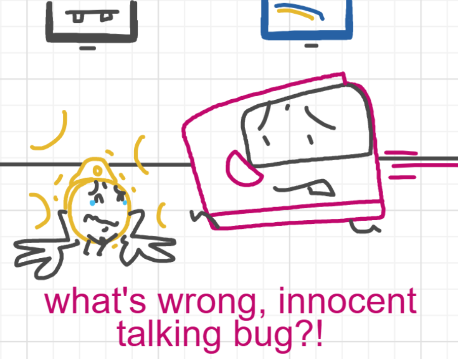 A panel from Murder On The What, episode six of the Board Boards object show by Furretwalk/WalkingFurret.