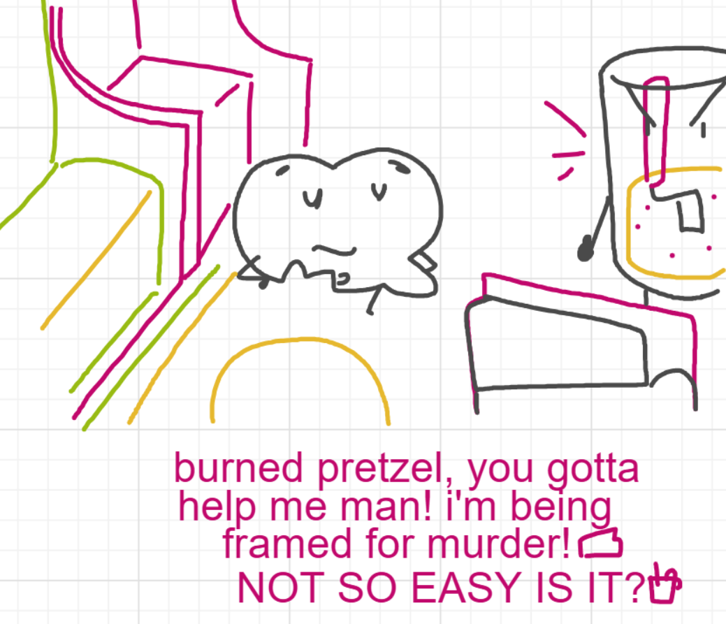 A panel from Murder On The What, episode six of the Board Boards object show by Furretwalk/WalkingFurret.