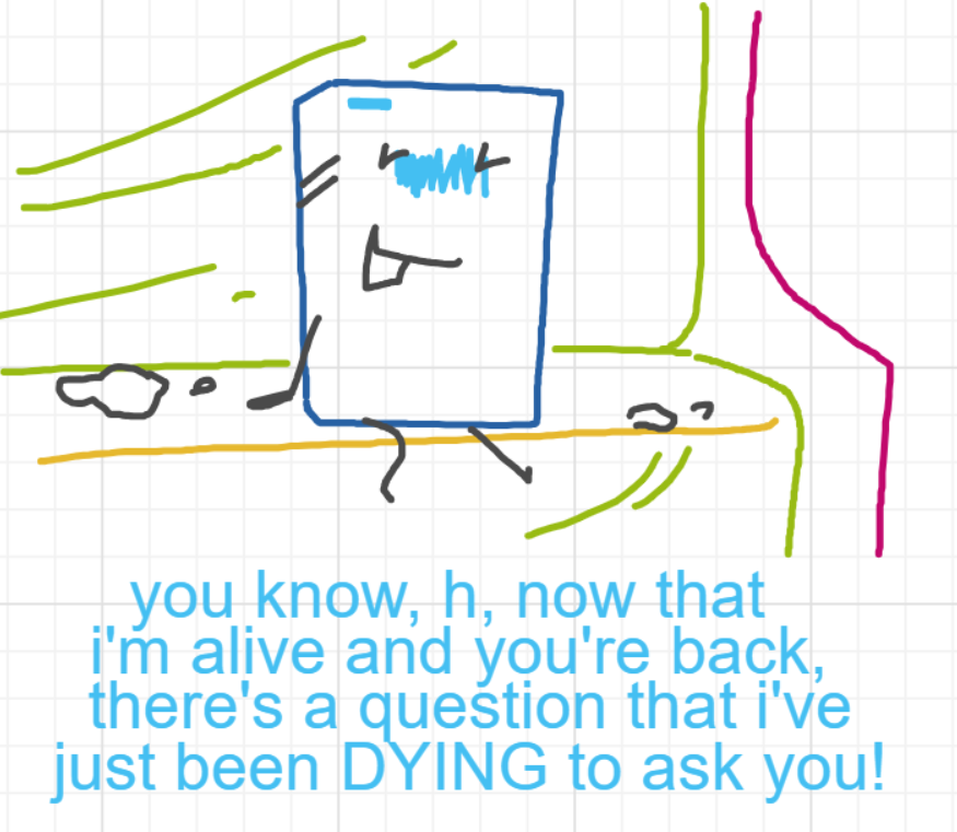 A panel from Murder On The What, episode six of the Board Boards object show by Furretwalk/WalkingFurret.