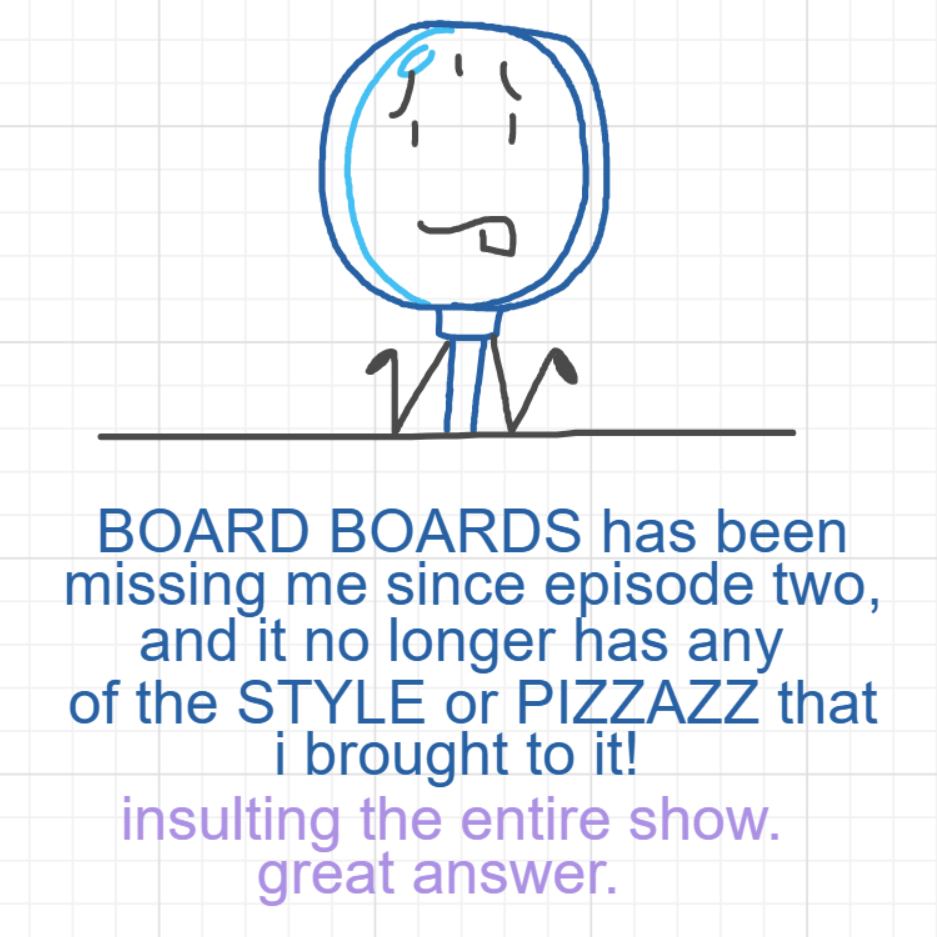 A panel from Murder On The What, episode six of the Board Boards object show by Furretwalk/WalkingFurret.