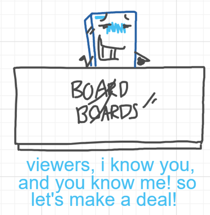 A panel from Murder On The What, episode six of the Board Boards object show by Furretwalk/WalkingFurret.
