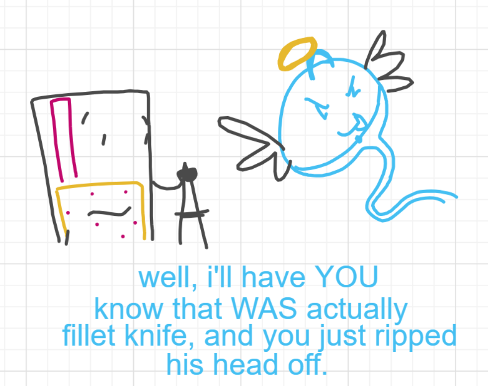 A panel from Murder On The What, episode six of the Board Boards object show by Furretwalk/WalkingFurret.