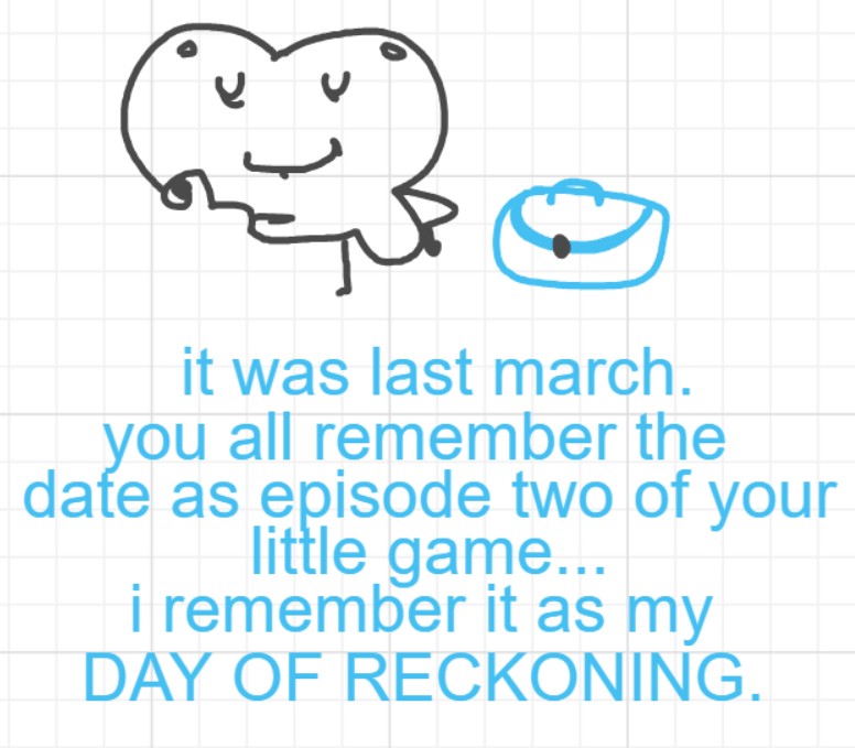 A panel from Murder On The What, episode six of the Board Boards object show by Furretwalk/WalkingFurret.