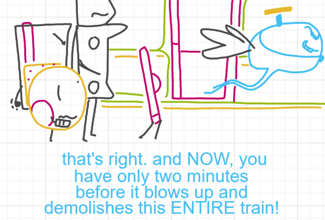 A panel from Murder On The What, episode six of the Board Boards object show by Furretwalk/WalkingFurret.