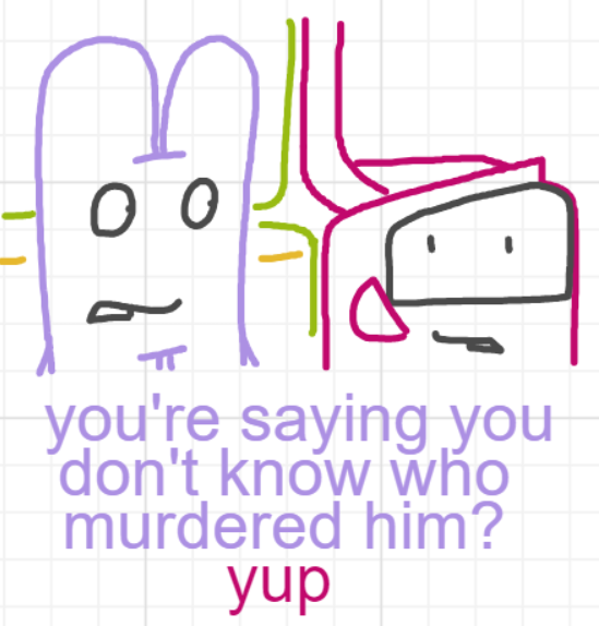 A panel from Murder On The What, episode six of the Board Boards object show by Furretwalk/WalkingFurret.