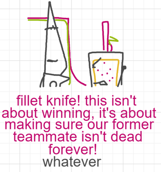 A panel from Murder On The What, episode six of the Board Boards object show by Furretwalk/WalkingFurret.