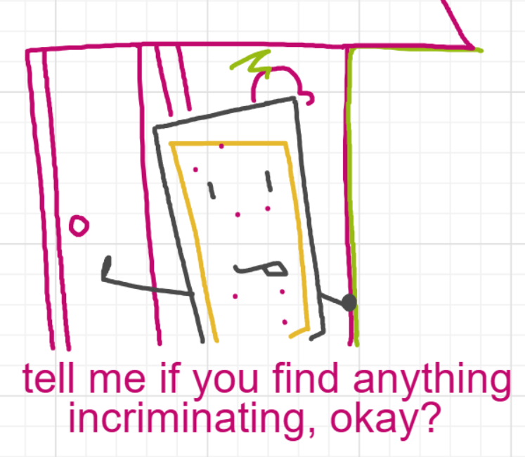 A panel from Murder On The What, episode six of the Board Boards object show by Furretwalk/WalkingFurret.