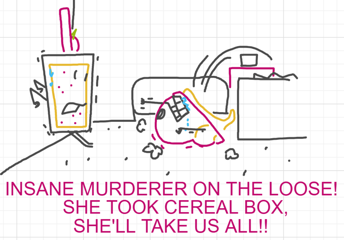 A panel from Murder On The What, episode six of the Board Boards object show by Furretwalk/WalkingFurret.