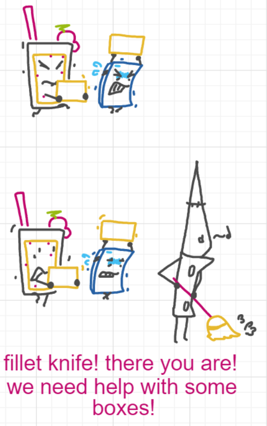 A panel from Running Duos, episode four of the Board Boards object show by Furretwalk/WalkingFurret.